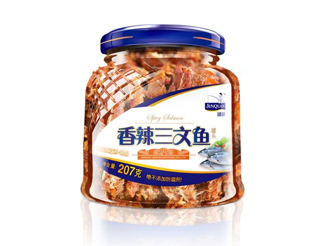锦泉207g香辣三文鱼罐头青岛特产健康美味休闲即食水产品加工罐头食品